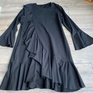 Halogen Long Bell Sleeve Ruffle Modal Blend Modest Black Dress sz s